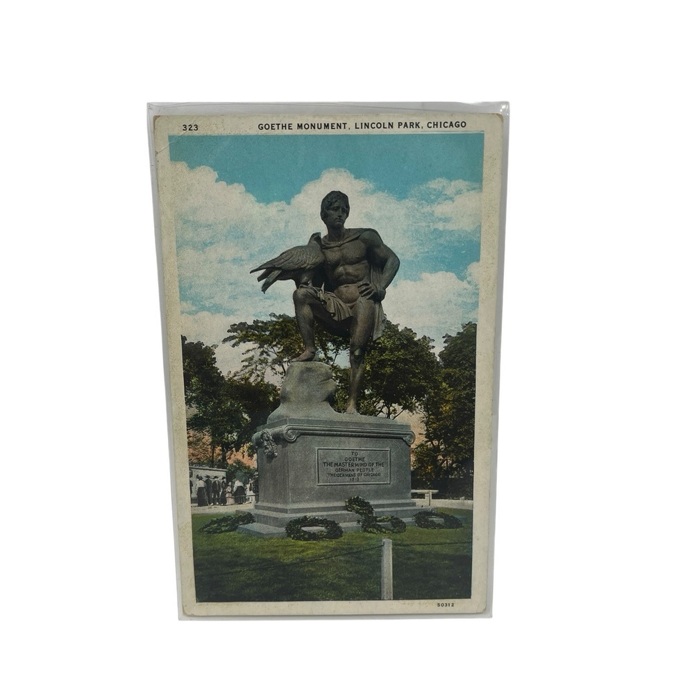 Goethe Monument Lincoln Park Chi  CurtTeich World Fair 33 Vintage Linen Postcard
